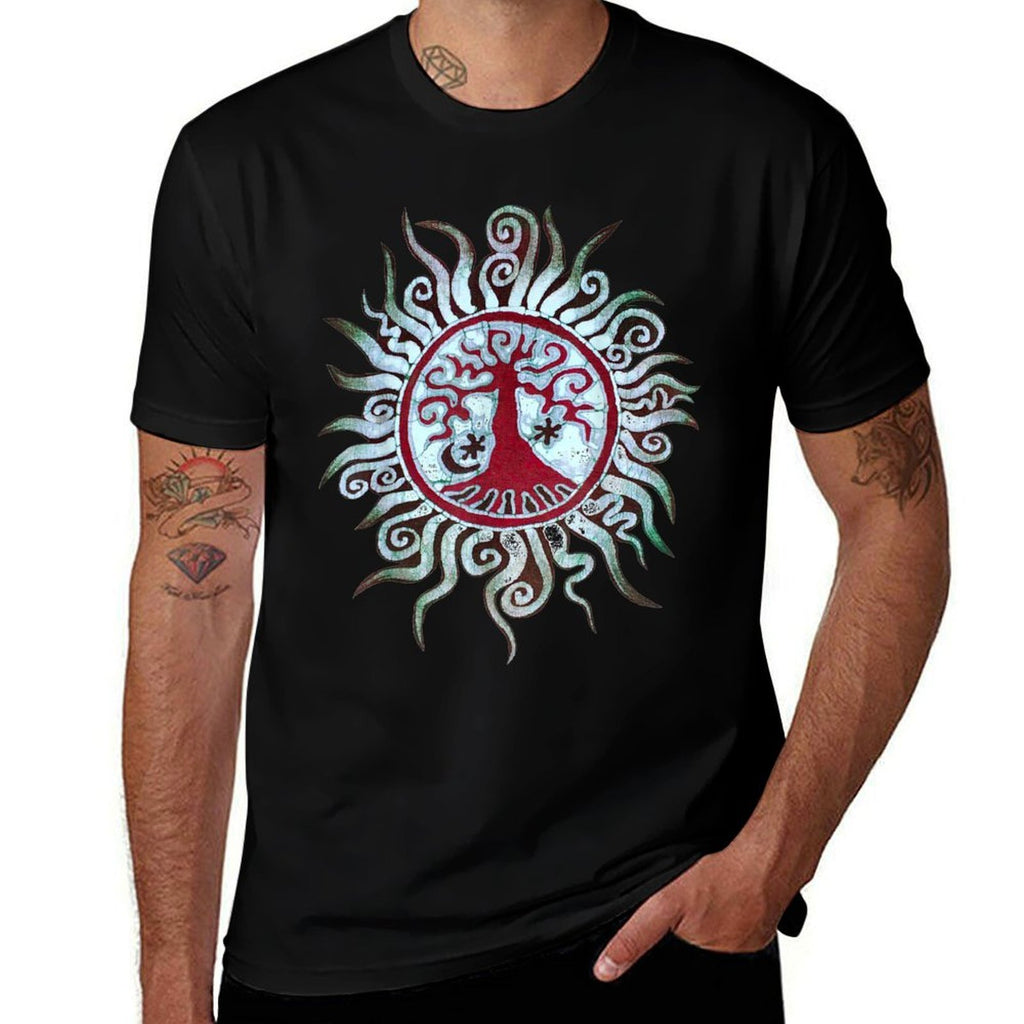 Tree Batik Artist Hand Drawn Tree And Moon Mandala  Eco-friendly Material T-Shirt