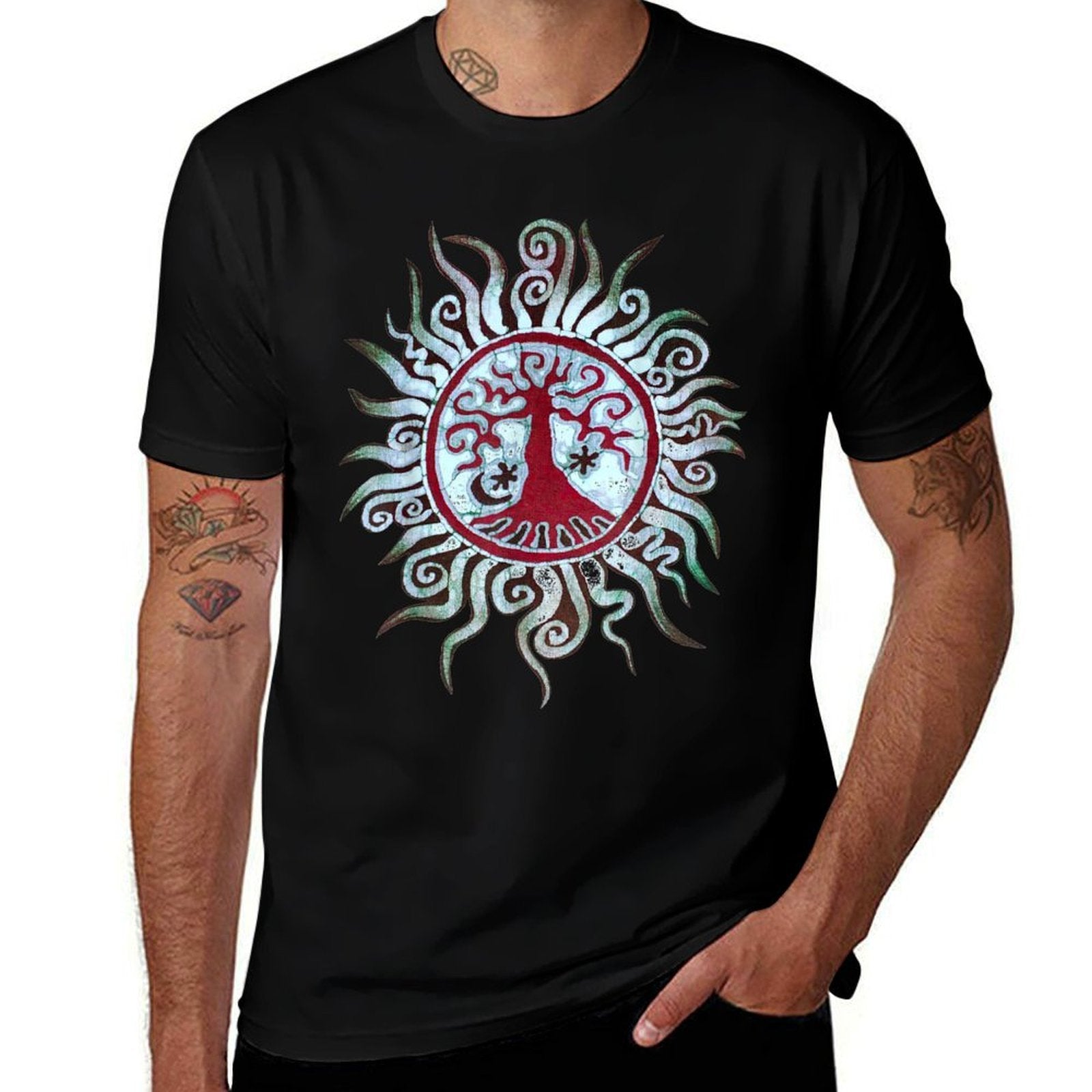 Tree Batik Artist Hand Drawn Tree And Moon Mandala  Eco-friendly Material T-Shirt