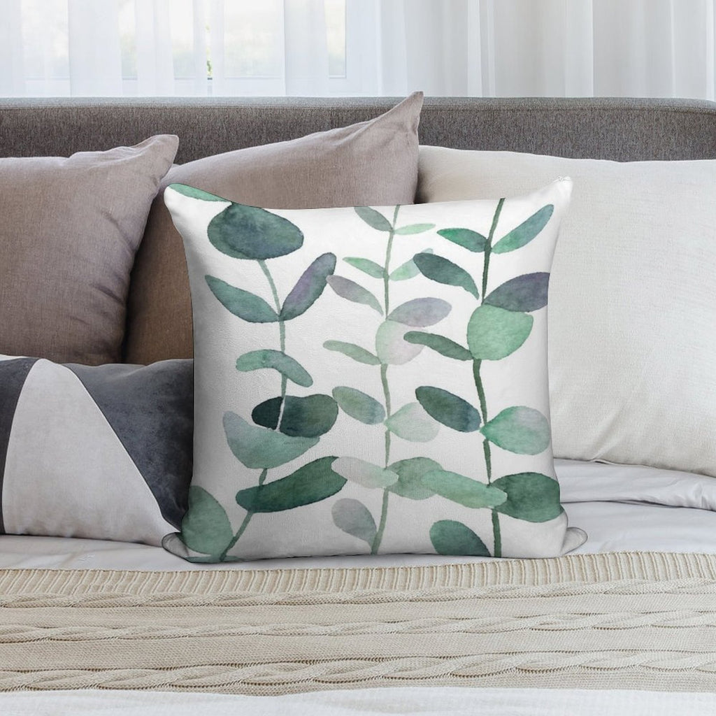 Watercolor, Eucalyptus, Leaves, Botanical, Painting, Green Soft Bedroom Essential Throw Pillow