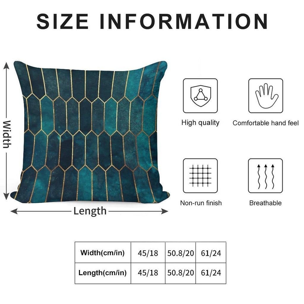 Deep Teal And Blue Gold  Pattern Soft Durable Construction Throw Pillow