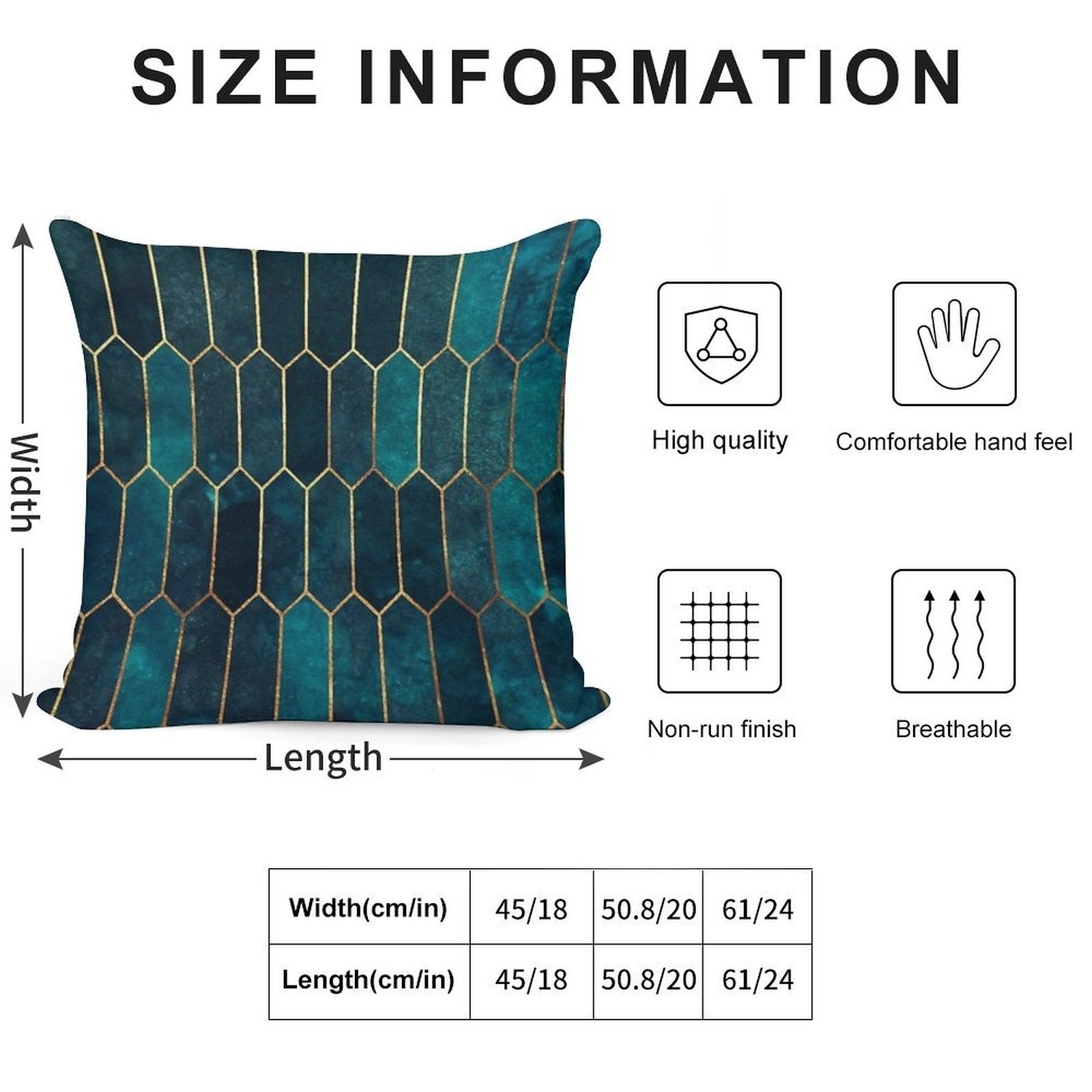 Deep Teal And Blue Gold  Pattern Soft Durable Construction Throw Pillow