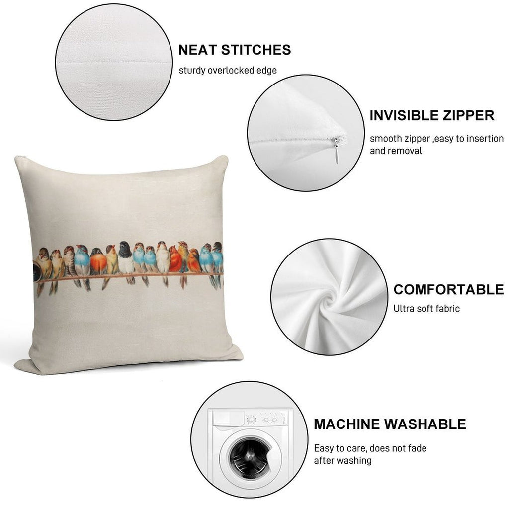 Vintage Birds Soft Reinforced Edging Throw Pillow