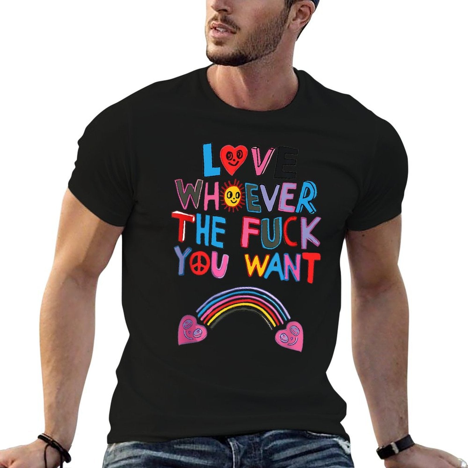 Love Whoever The F You Want LGBTQ Rainbow Pride Cute Hearts  Heathered Texture T-Shirt