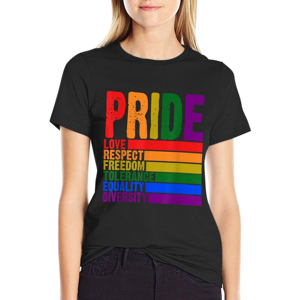 2025 Gay Pride Month Love Respect Freedom LGBTQ Rainbow  Rolled Sleeves T-Shirt