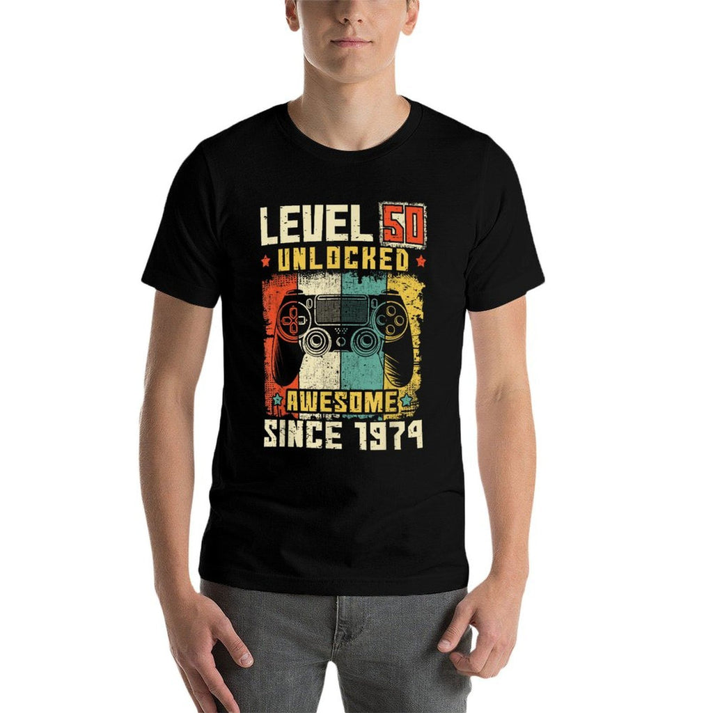 50 Birthday Decorations Gamer Men Video 1974 50th Birthday  Rolled Sleeves T-Shirt