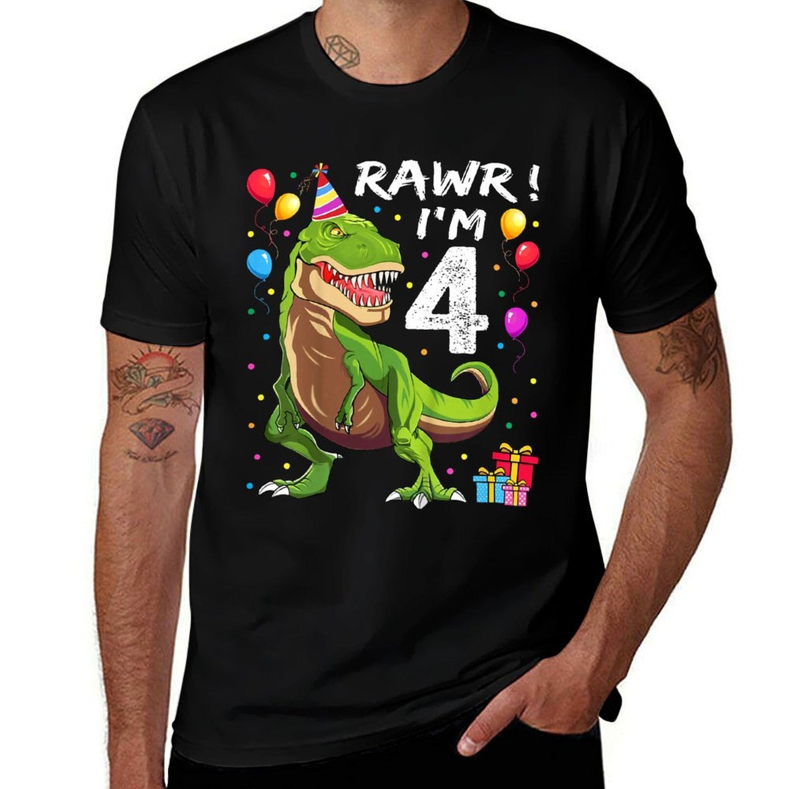 Rawr I'm 4 4th Birthday T Rex Dinosaur Party for Boys  High-quality Stitching T-Shirt