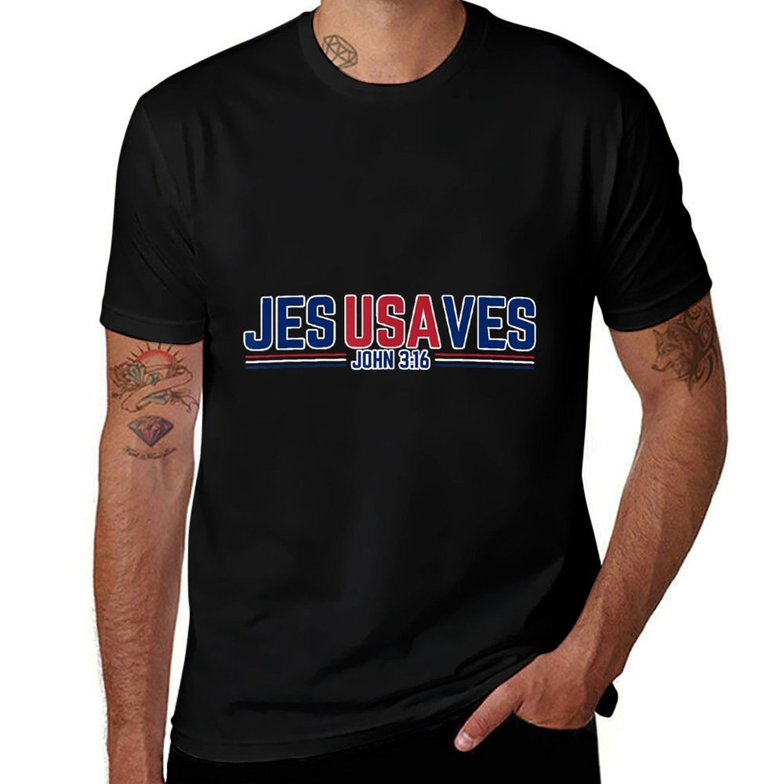 Jesus Saves USA - Christian Patriotic JesUSAves  Trendy Pattern T-Shirt