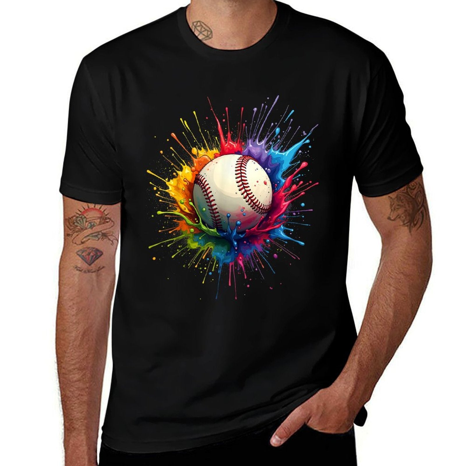 Baseball Player Color Art Colorful Tie Dye Paint Splatter  Tagless Design T-Shirt