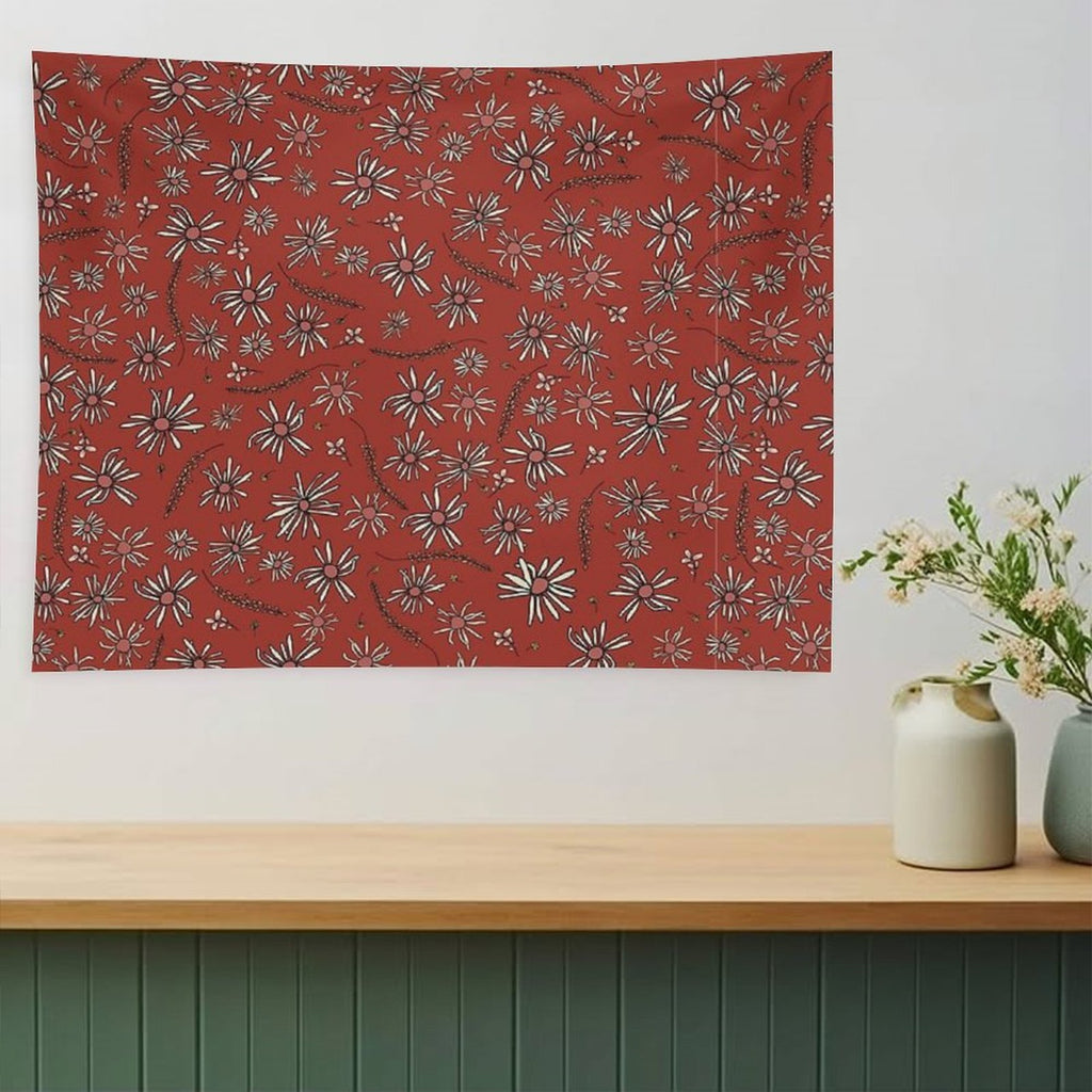Red Daisy Surface Pattern Design, Wild Flower Art Tapestry