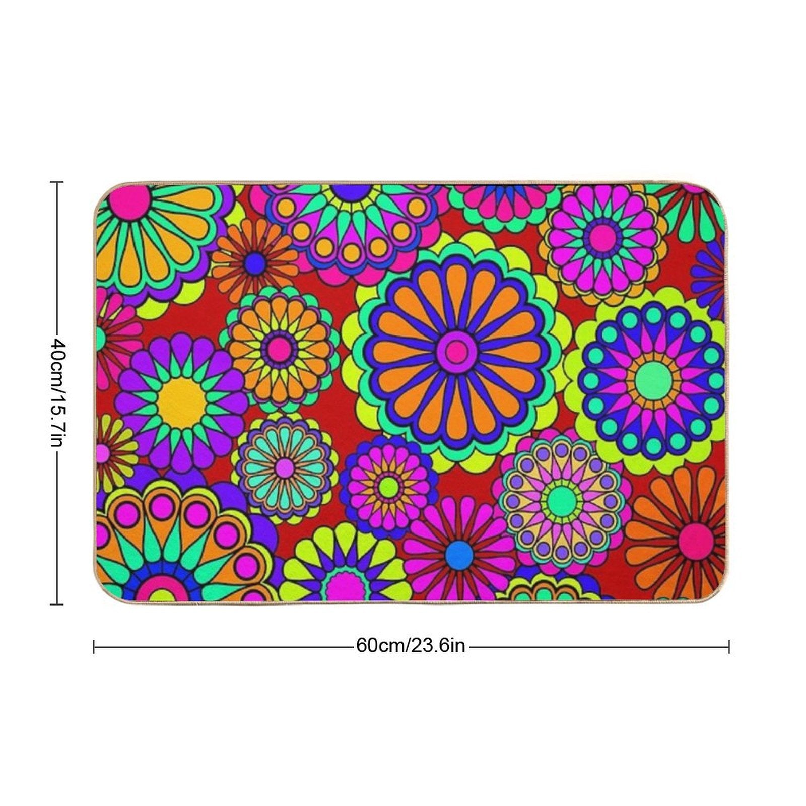 Flower Power Retro Style Hippy Flowers  Easy To Clean Bath Mat