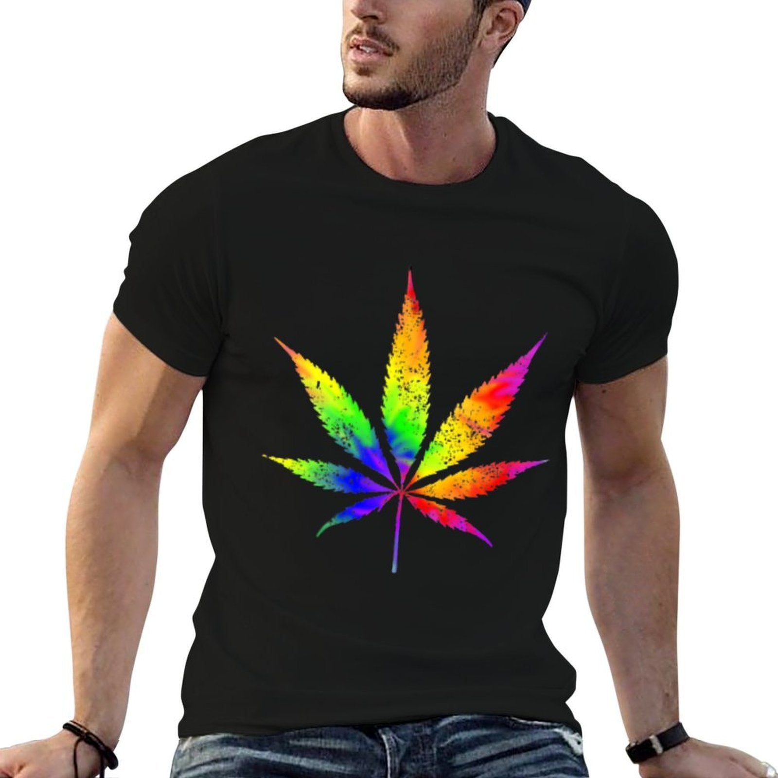 Tie Dye Weed Marijuana Leaf Hippie Stoner Vintage Pocket  Tagless Design T-Shirt