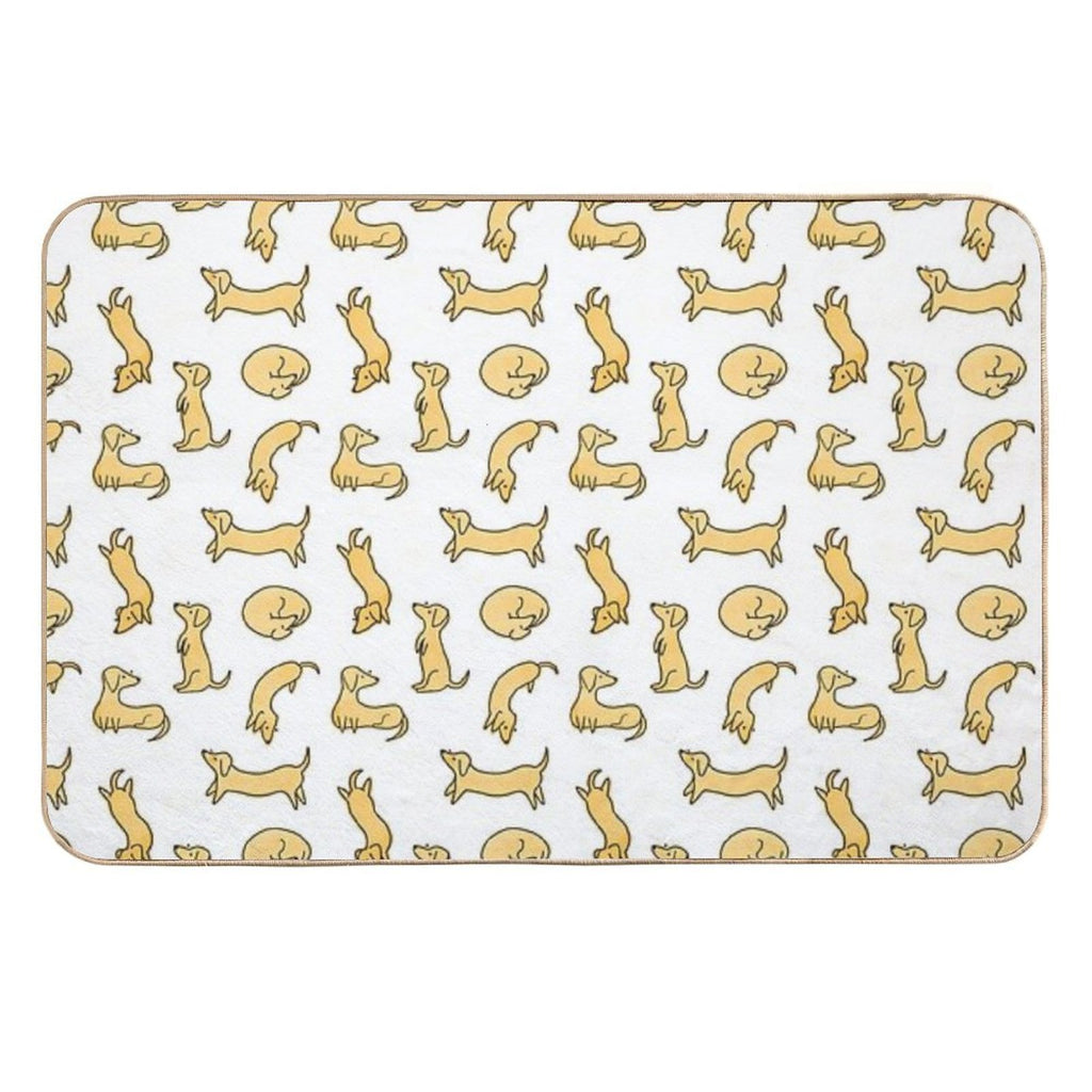 Miniature Dachshund  Sausage Dog Illustrated Yellow Pattern  High-Traffic Bath Mat