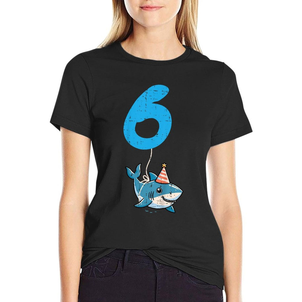 Kids 6th Birthday Shark 6 Hat Six Year Old Bday Boys Girls Kids  Soft T-Shirt