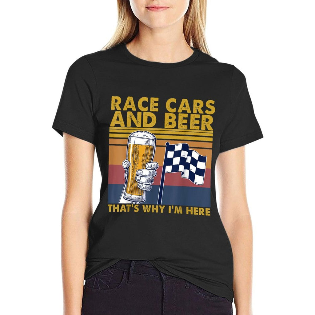 Vintage Race Cars Checkered Beer That's Why I'm Here  Rolled Sleeves T-Shirt