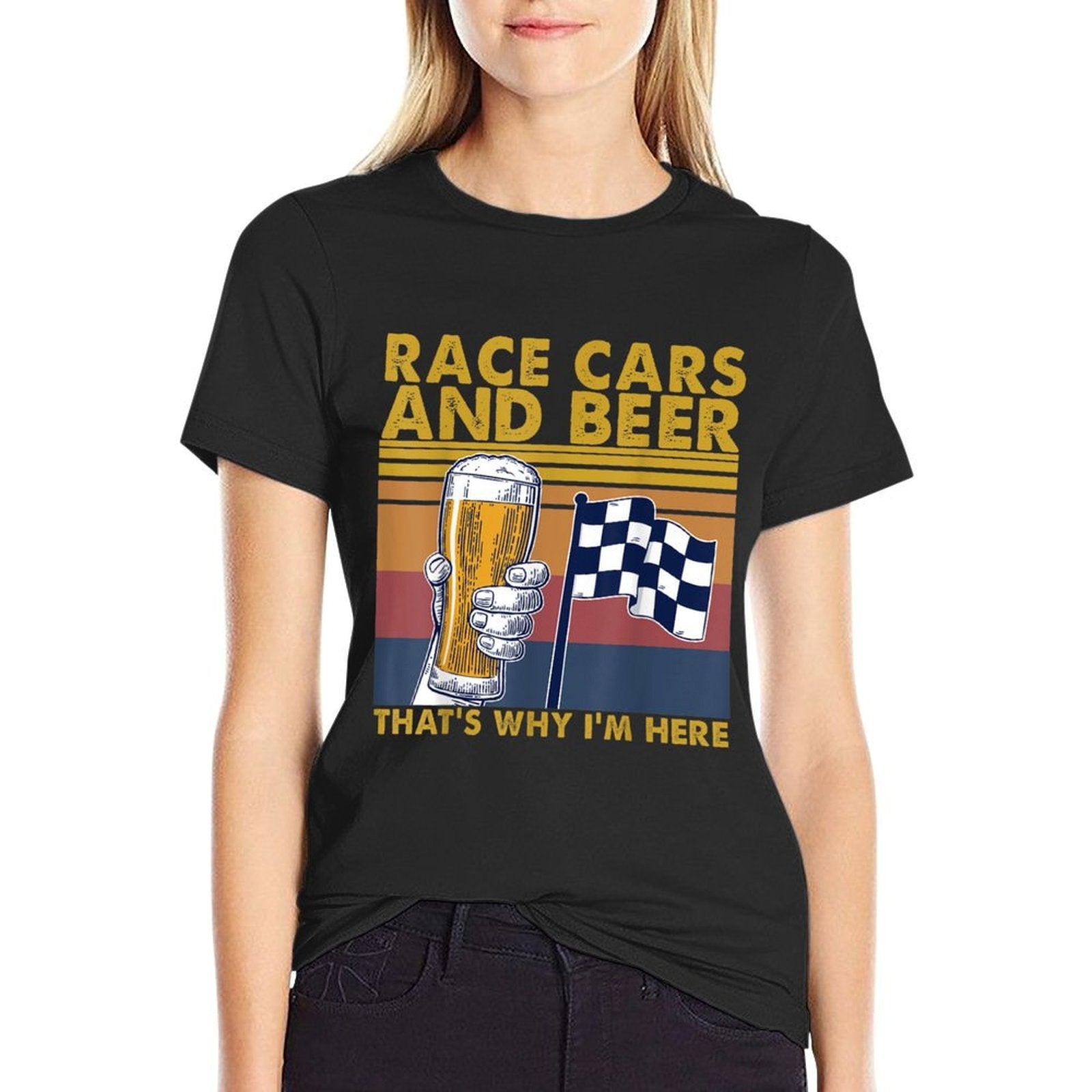 Vintage Race Cars Checkered Beer That's Why I'm Here  Rolled Sleeves T-Shirt