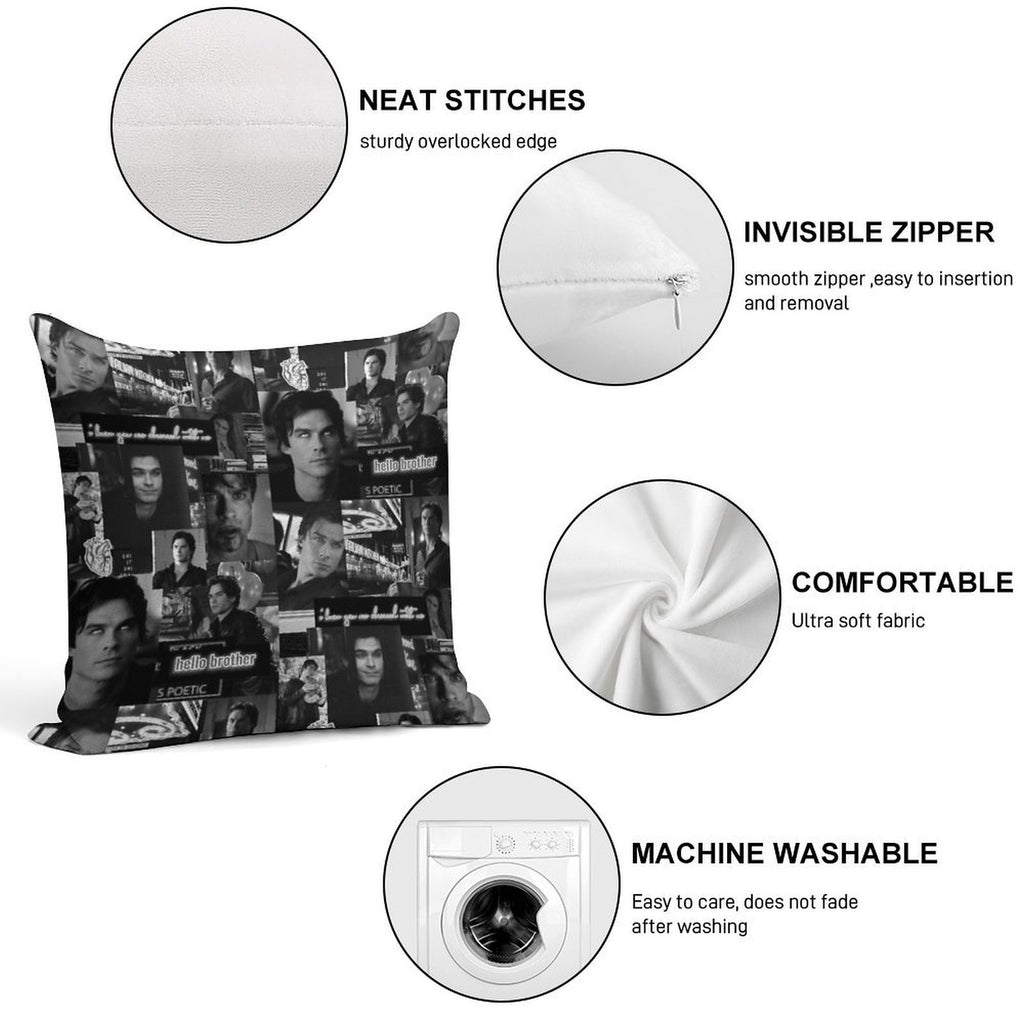 Damon Collage B&w Soft Anti-Pilling Throw Pillow