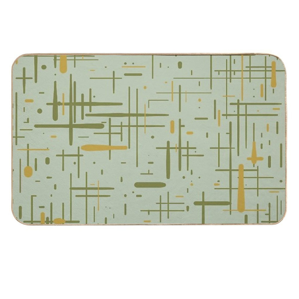 Mid-Century Modern Kinetikos Pattern Celadon Olive Green Mustard Gold  Versatile Bath Mat
