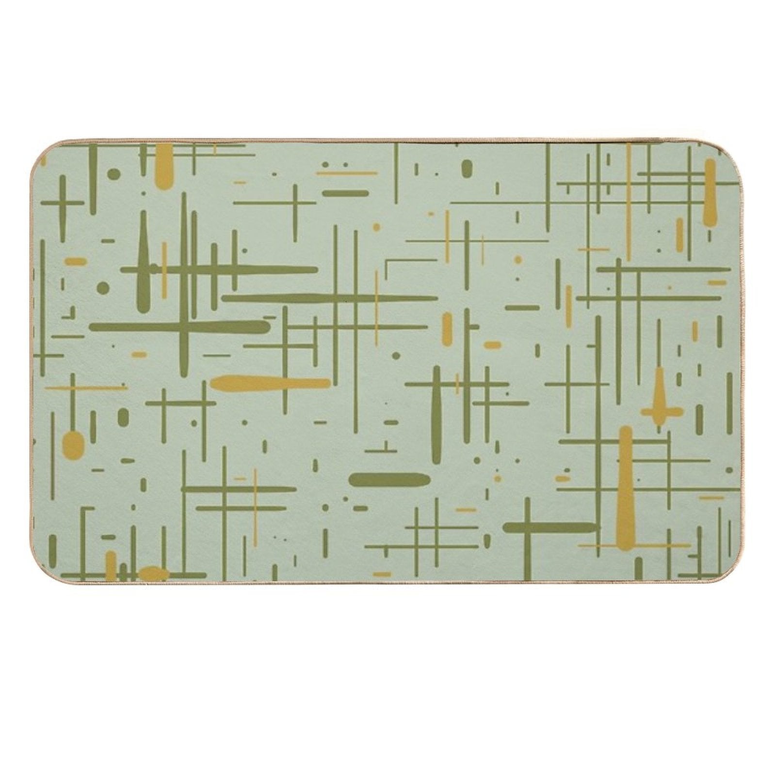 Mid-Century Modern Kinetikos Pattern Celadon Olive Green Mustard Gold  Versatile Bath Mat