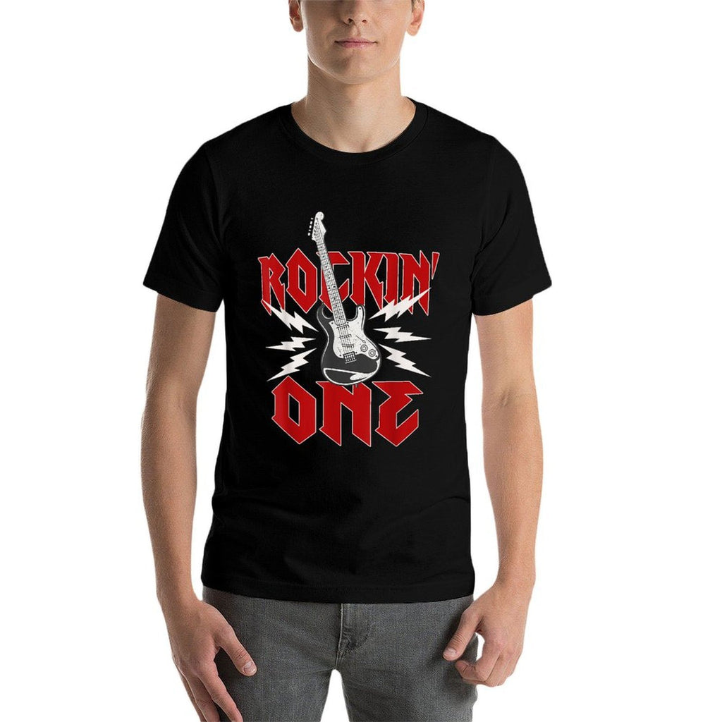 One Rockin One Birthday Family Matching Rock Guitar  Fade-proof Color T-Shirt