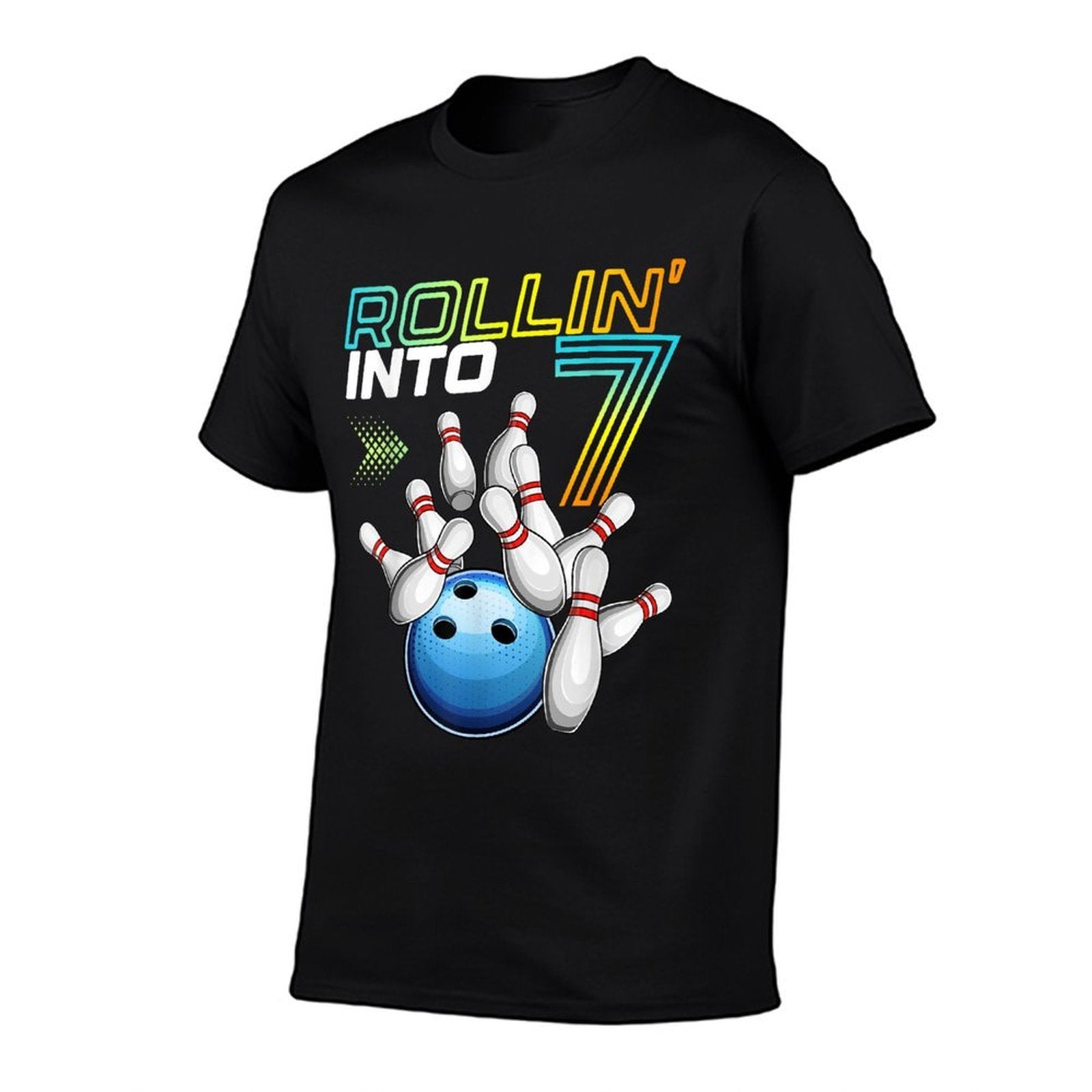 Rollin Into 7 Retro Bowling Birthday Party 7th Birthday  Wrinkle-resistant T-Shirt