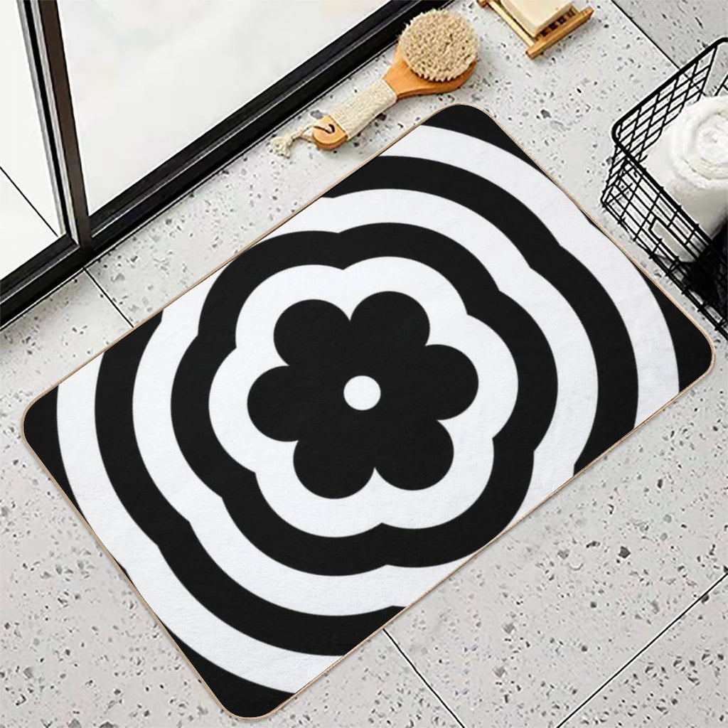 Black And White Rainbow Mod Flower  Anti-Trip Bath Mat