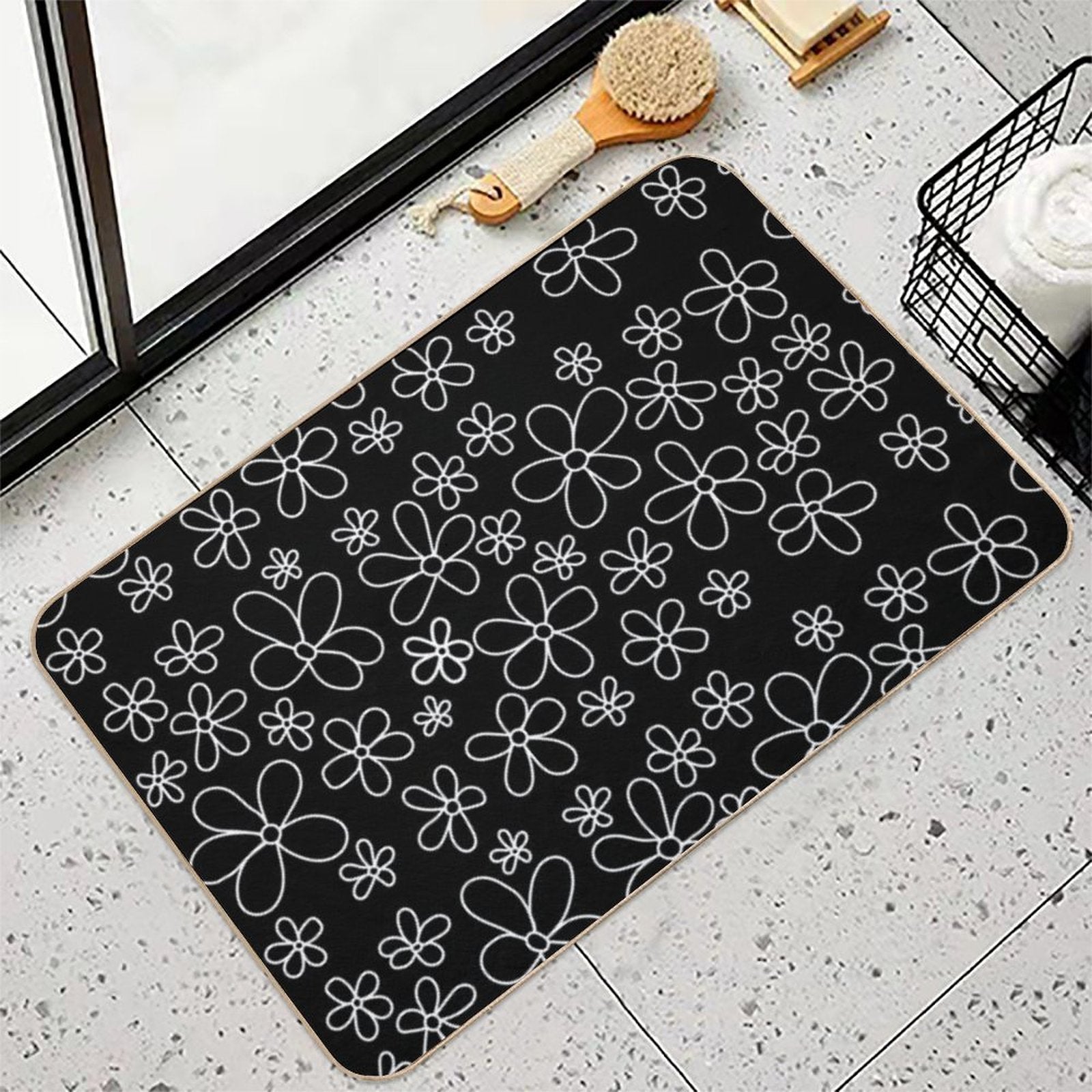 White Flowers  Pet-Safe Bath Mat