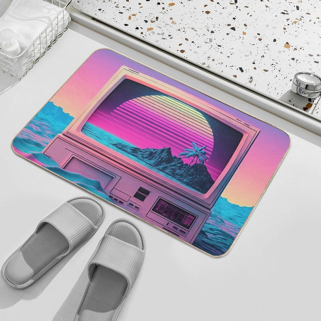 Static Memories A Vaporwave Tribute to TV Nostalgia  Dirt-Trapping Bath Mat