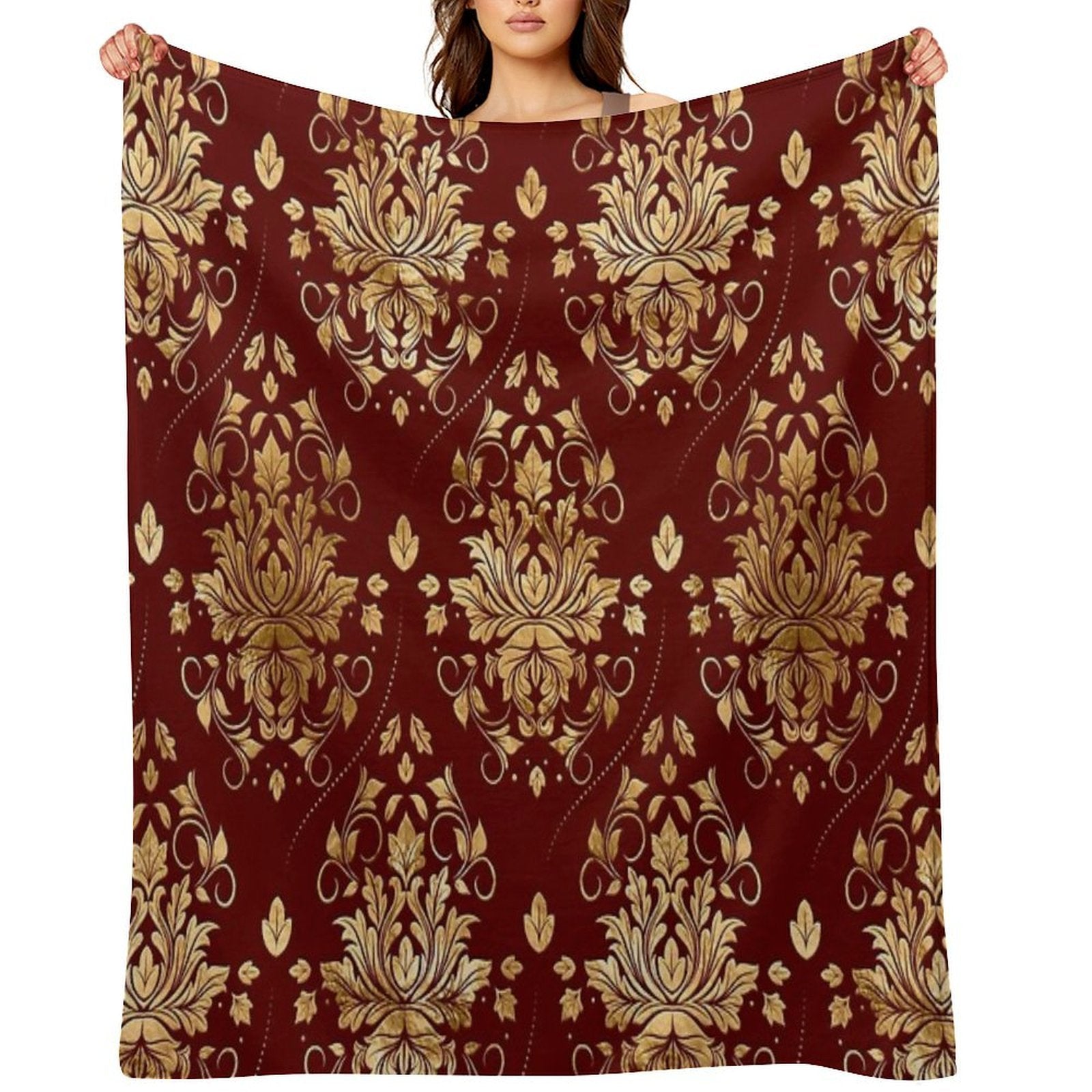 Oriental Vintage Damask Pattern - Red And Gold Eco-conscious Throw Blanket