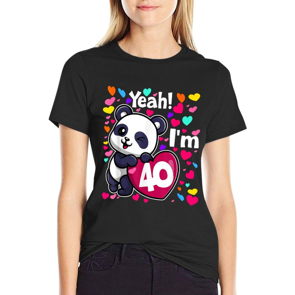 40 Years Old 40th Birthday Panda Hearts Cute Girl Party  Lightweight T-Shirt