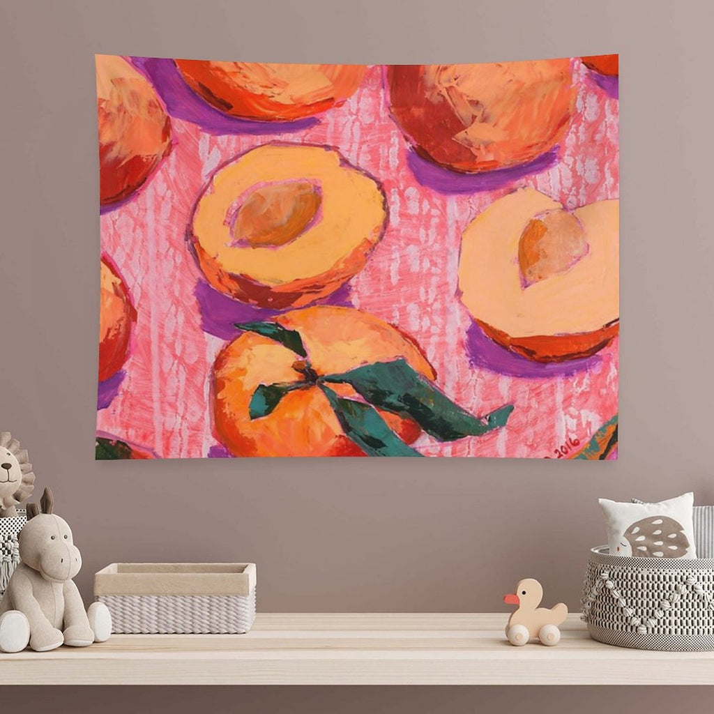 Peaches on Pink Background Tapestry