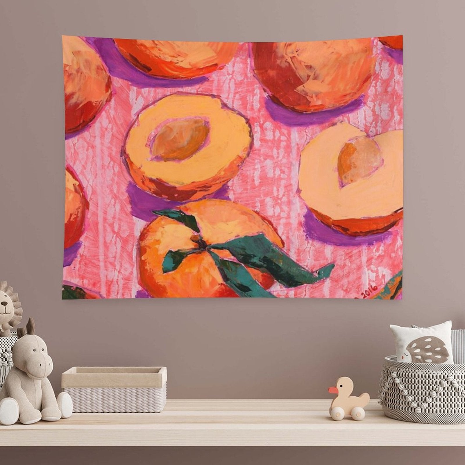 Peaches on Pink Background Tapestry
