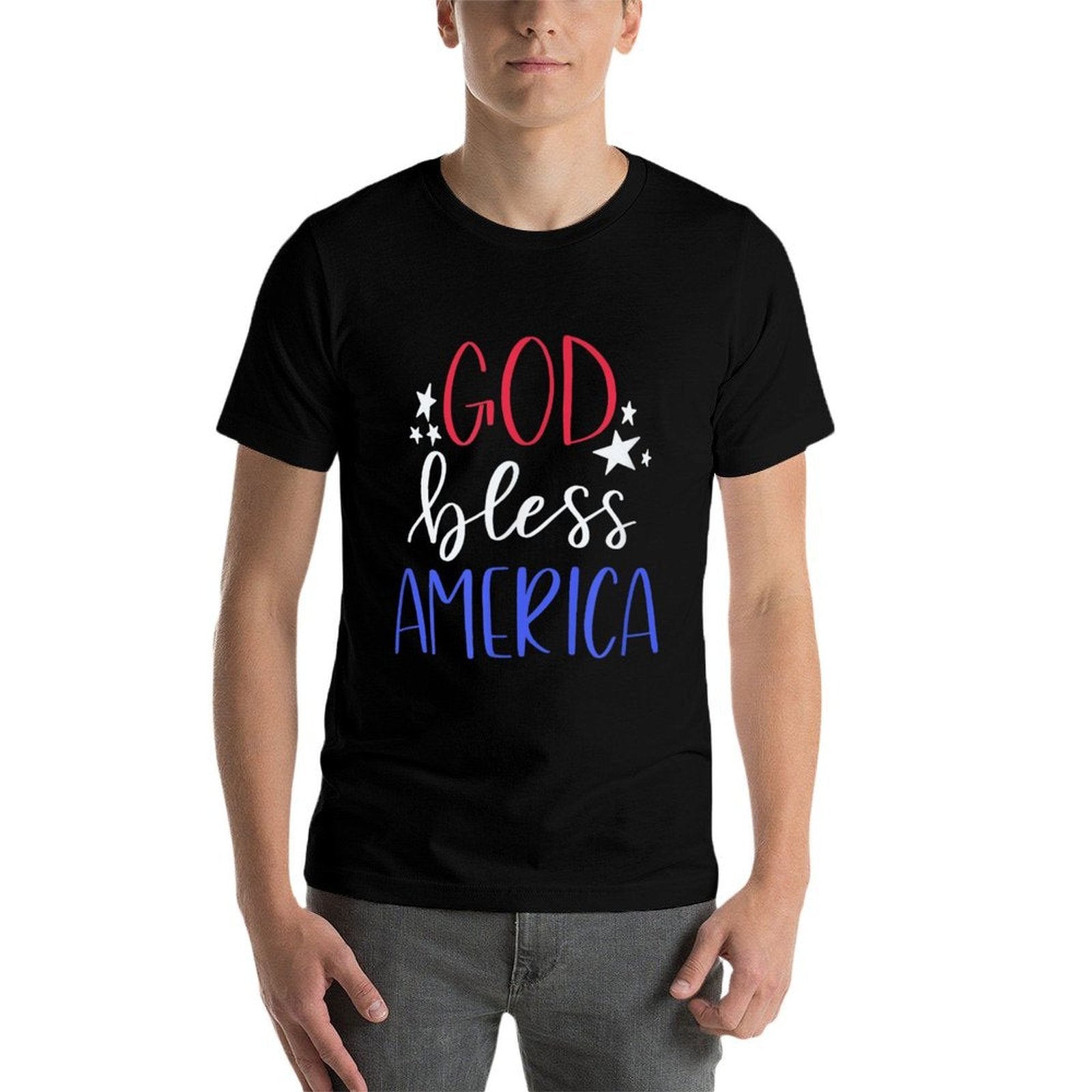 Patriotic USA Shirt - God Bless America  Ribbed Collar T-Shirt