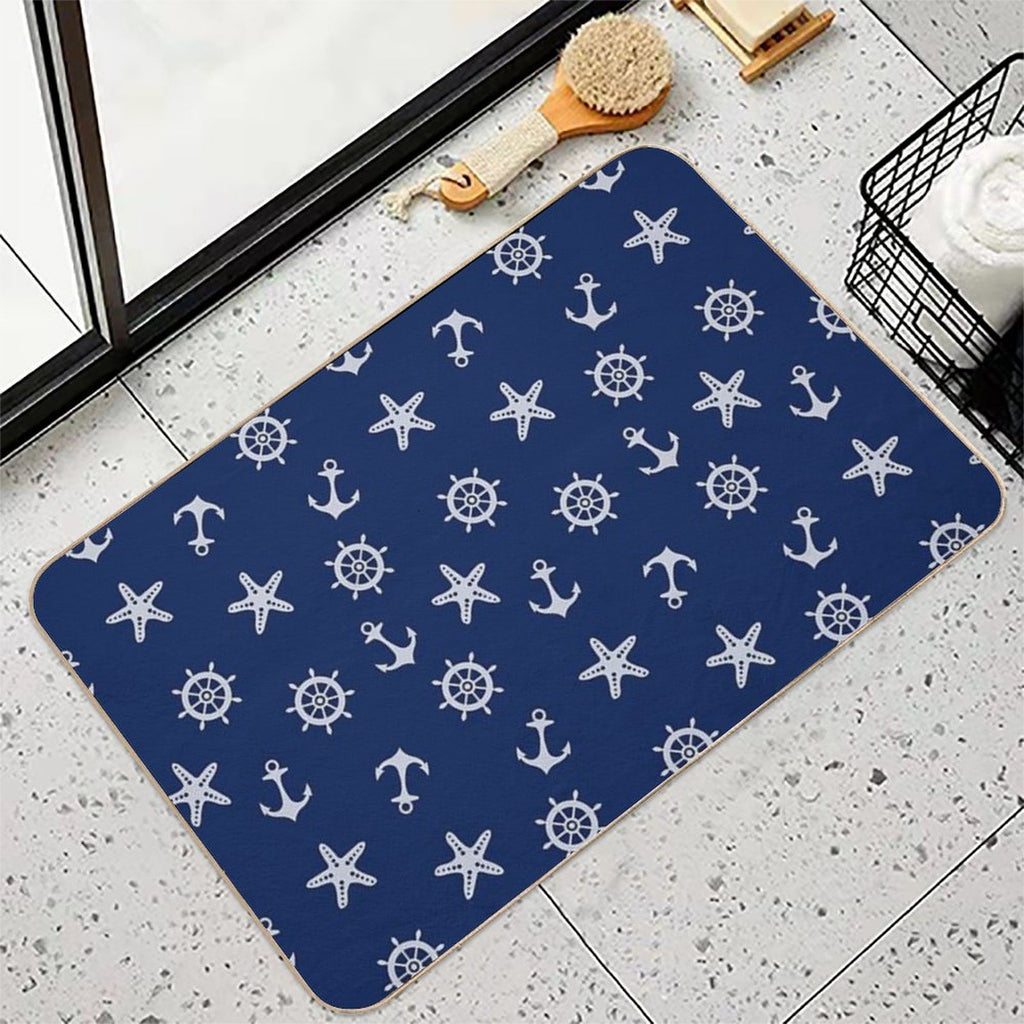 Navy Blue Nautical Anchor Pattern  Non-Slip Bath Mat