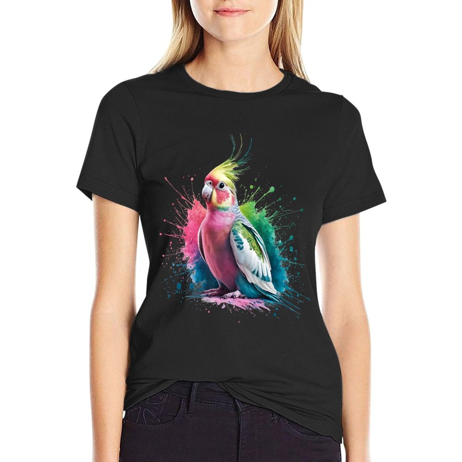Cockatiel Men Woman Colorful Watercolor Cockatiel  Oversized Silhouette T-Shirt