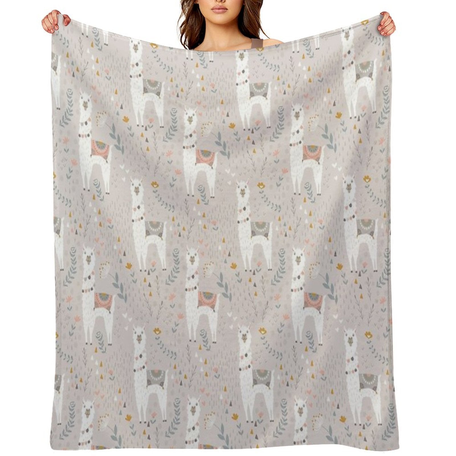 Llama on Warm Gray All-season Throw Blanket