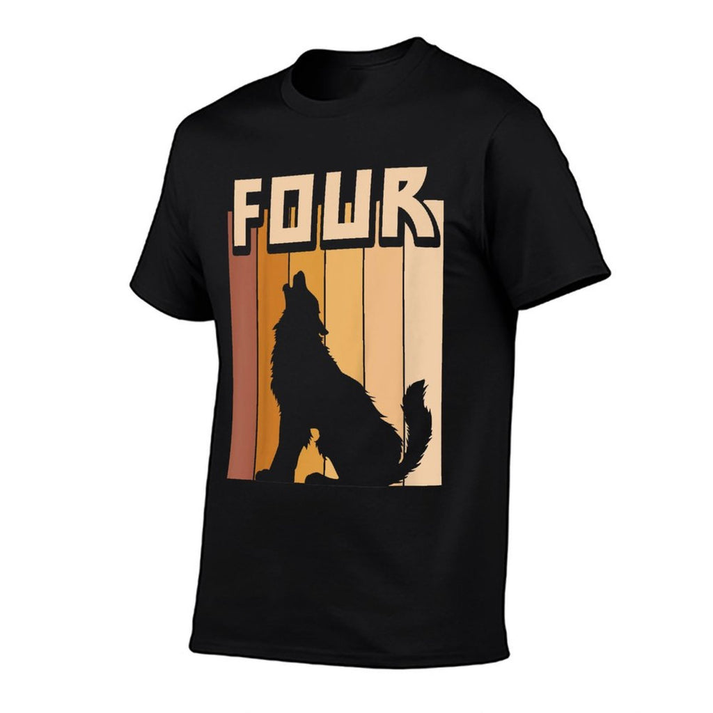 Kids Wolf 4 Birthday Boy Girl Wolf 4 Year Old  Oversized Silhouette T-Shirt