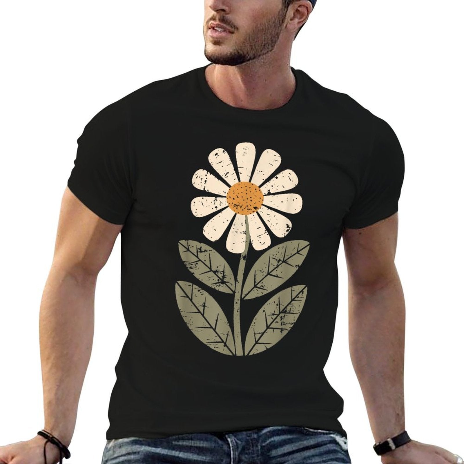 Daisy Flower Vintage Boho Art Floral Botanical Wildflower  Affordable Price T-Shirt