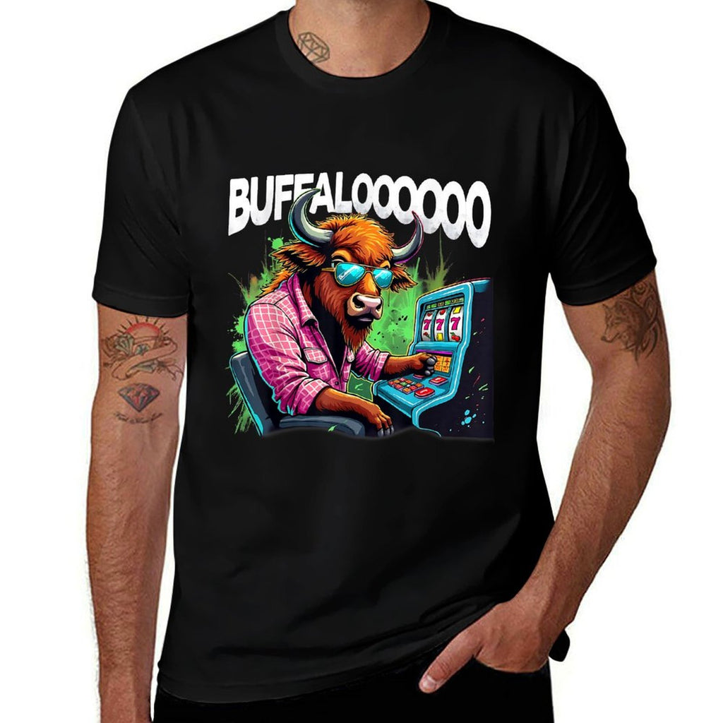Buffalo Slot Machine Funny Casino Art Casino Lovers Design  Heathered Texture T-Shirt
