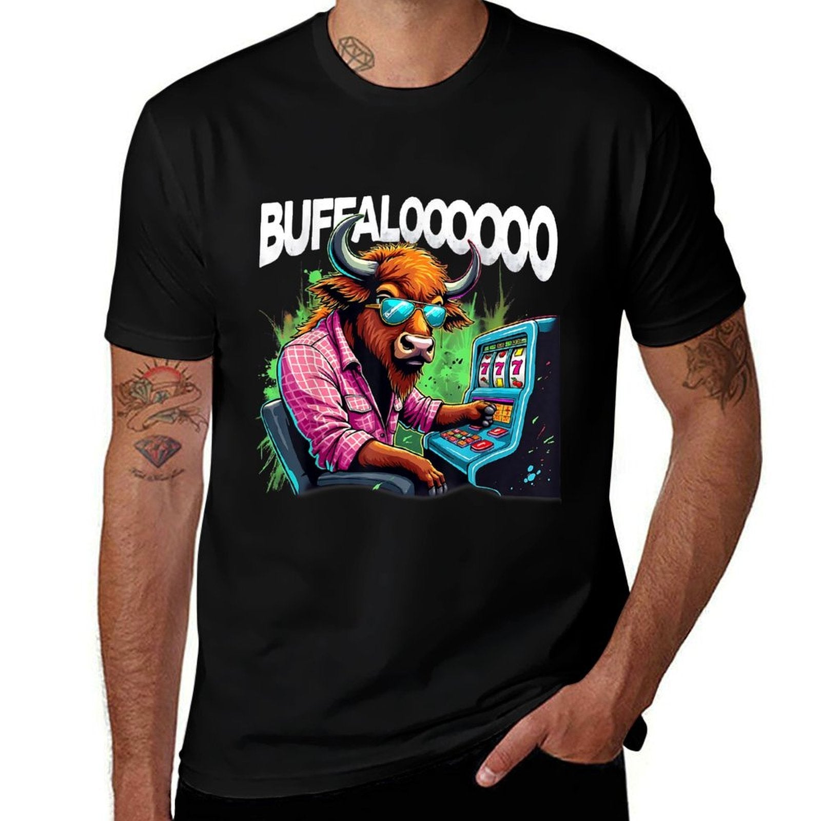Buffalo Slot Machine Funny Casino Art Casino Lovers Design  Heathered Texture T-Shirt