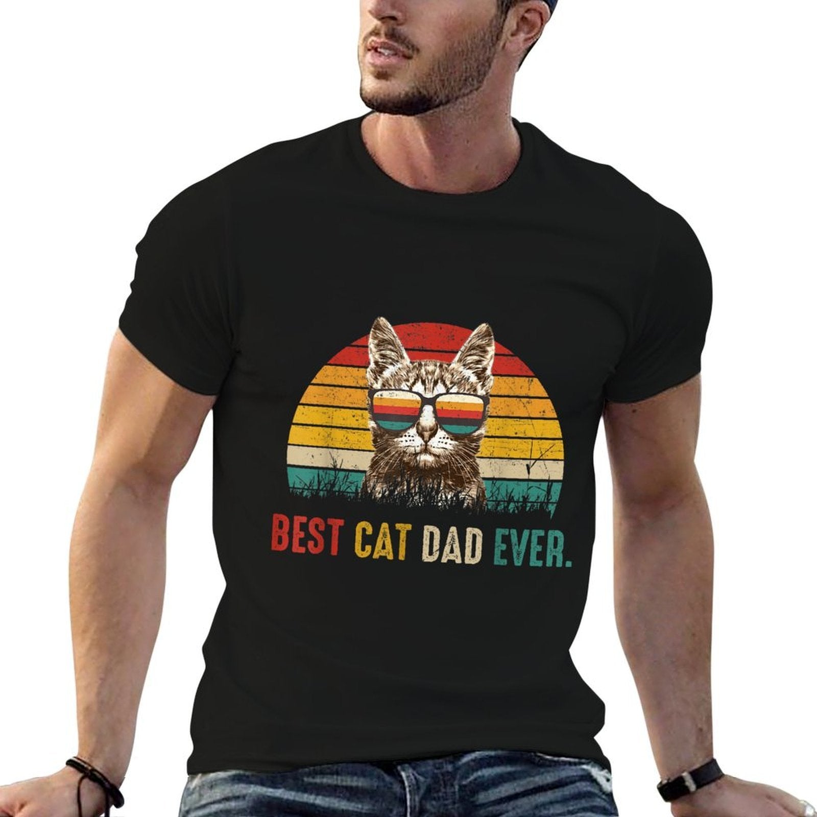 Best Cat Dad Ever Funny Fathers Day Vintage Cat Daddy for Men  Oversized Silhouette T-Shirt