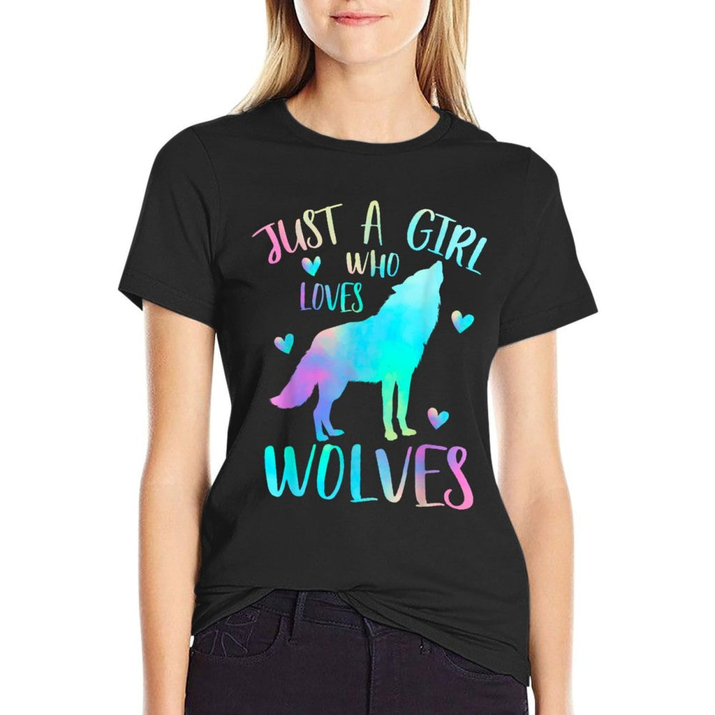 Just A Girl Who Loves Wolves Watercolor Cute Wolf Lover,Short Sleeve  Versatile T-Shirt