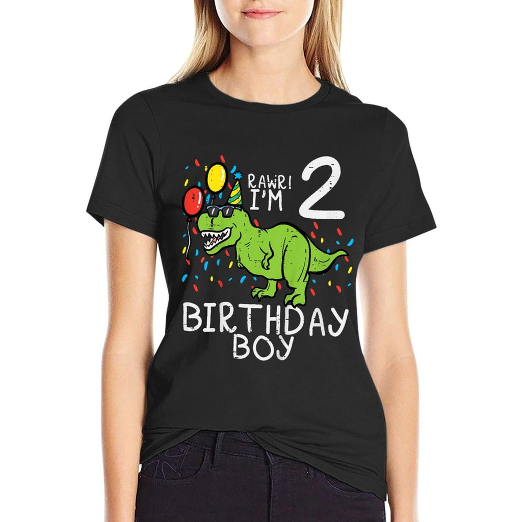Kids Rawr Im 2 Birthday Boy Dinosaur 2nd Bday Party Boys Kids  Rolled Sleeves T-Shirt