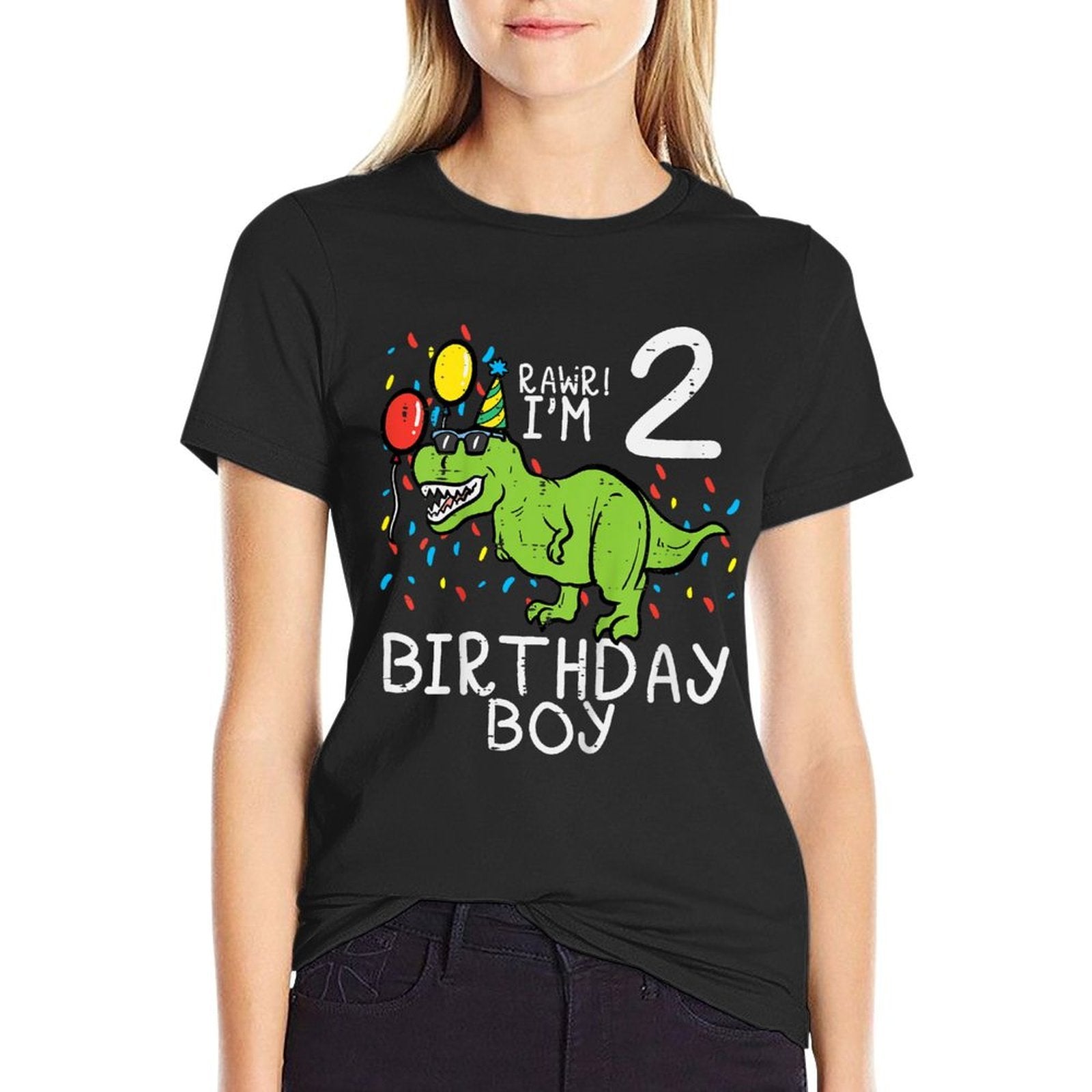 Kids Rawr Im 2 Birthday Boy Dinosaur 2nd Bday Party Boys Kids  Rolled Sleeves T-Shirt