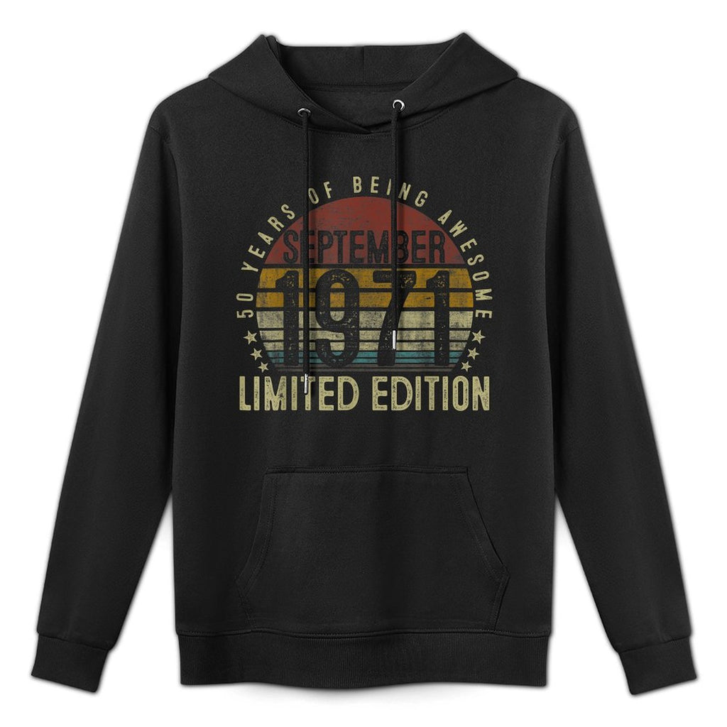 Vintage Classic September 1971 Limited Edition 50th Birthday Kangaroo Pocket Hoodie