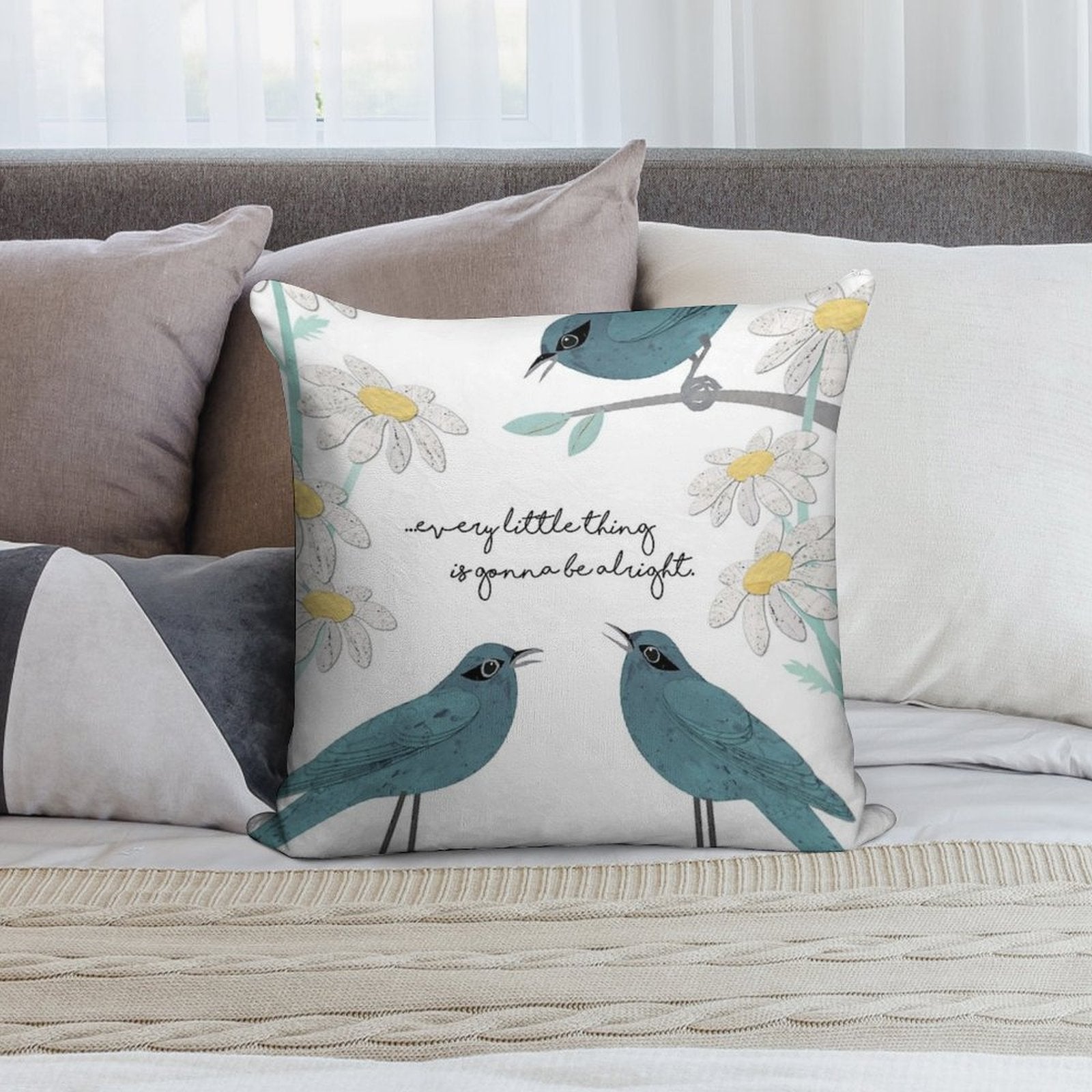 Three Little Birds (Don't Worry About A Thing) Soft Anti-Pilling Throw Pillow