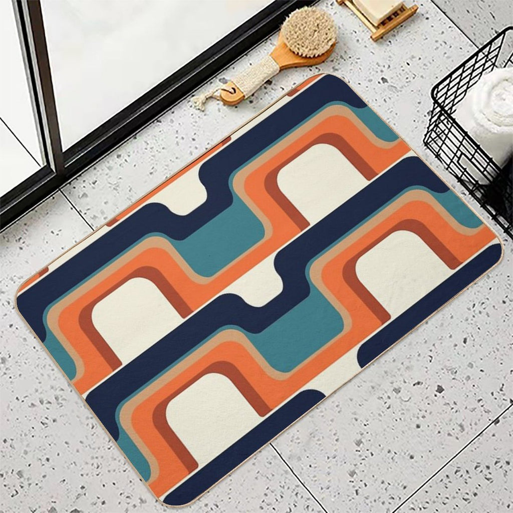 Mid-Century Modern Meets 1970s Orange & Blue  Anti-Trip Bath Mat