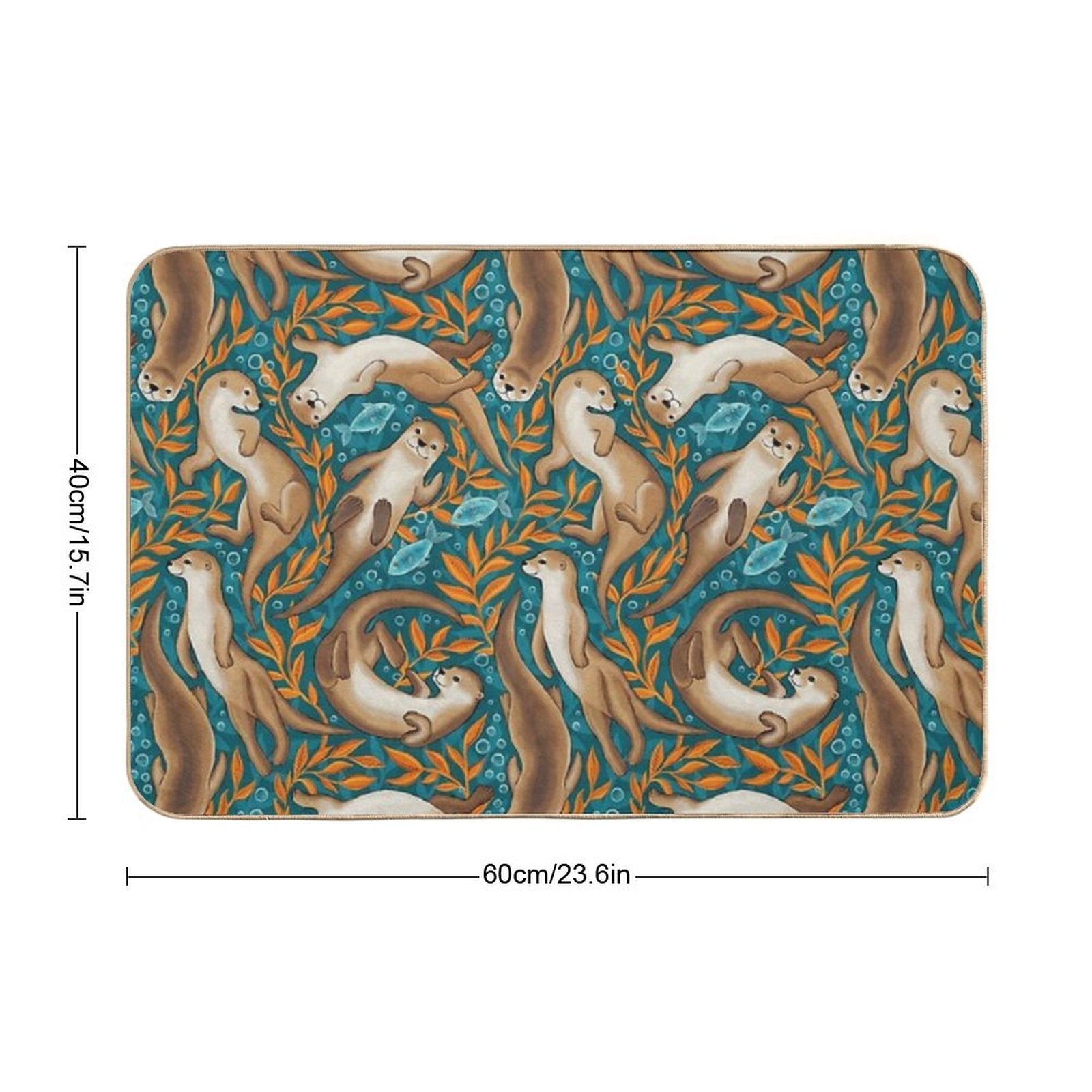 Sweet Swimming Otters in Dark Teal And Orange Gouache  Odorless Bath Mat