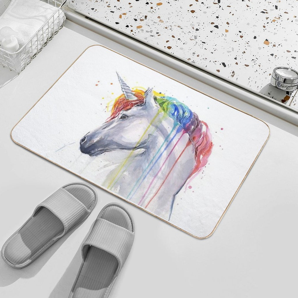 Rainbow Unicorn Watercolor  Rapid-Drying Bath Mat
