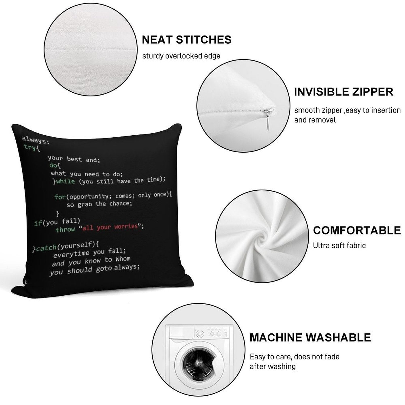 Geek Coder Soft Washable Throw Pillow