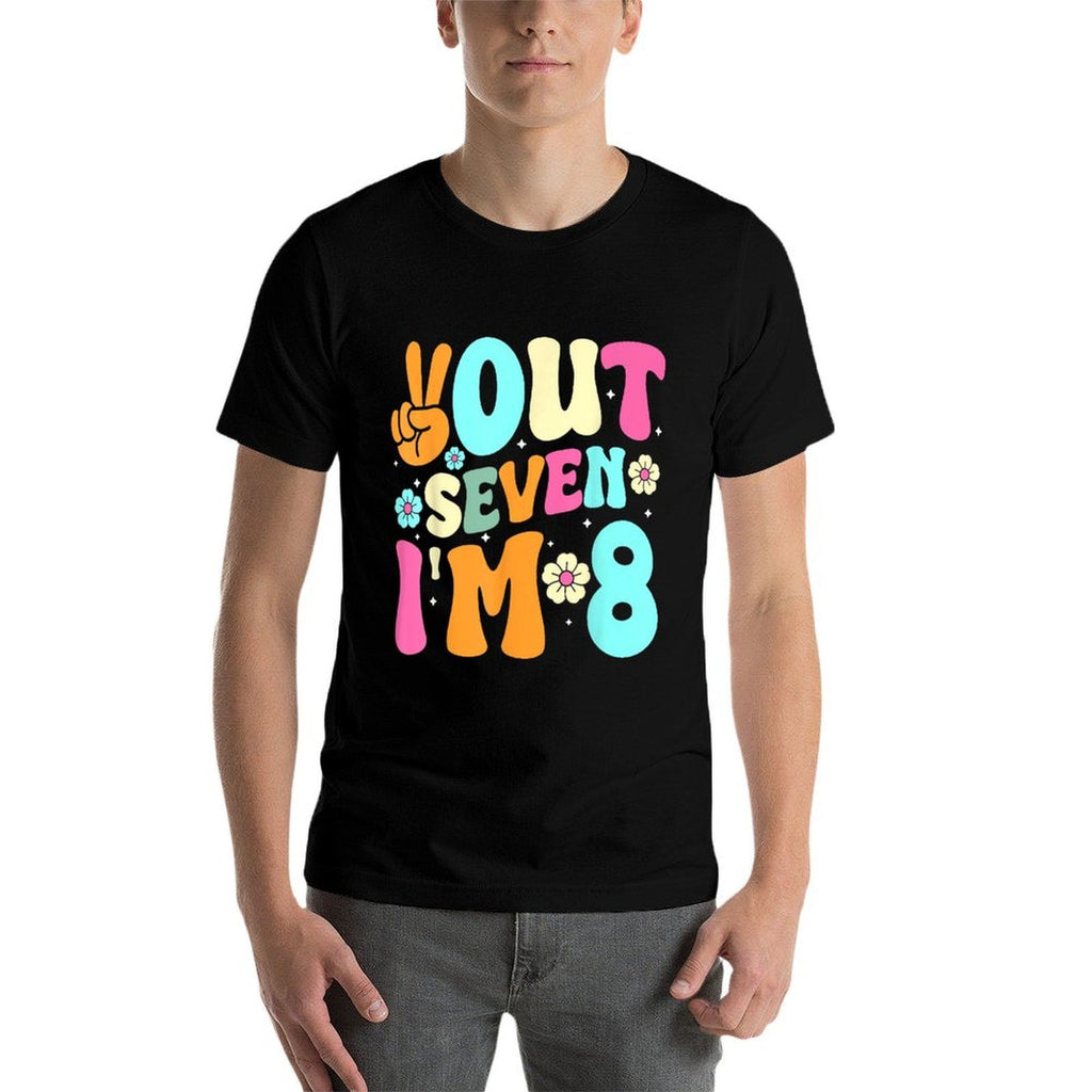 Peace Out Seven I'm 8 Kids 8th Birthday Eight Years Old  Heathered Texture T-Shirt
